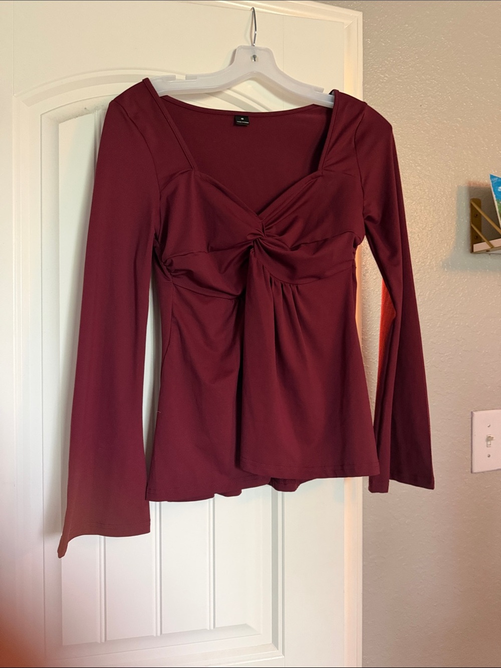 SHEIN Burgundy Twist-Front Long Sleeve Top